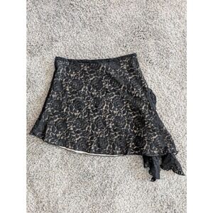 Tiger Mist Black Floral Lace Asymmetrical Ruffle Skirt Size S